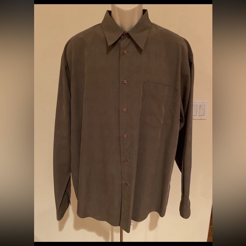 ALFANI Mens Taupe Plaid Check Microfibre Dressy Shirt Button Down Long Sleeve XL